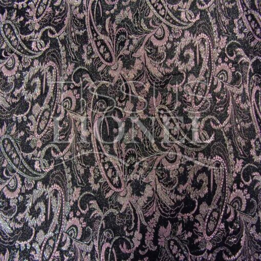 Jacquard fond noir dessin cachemire parme