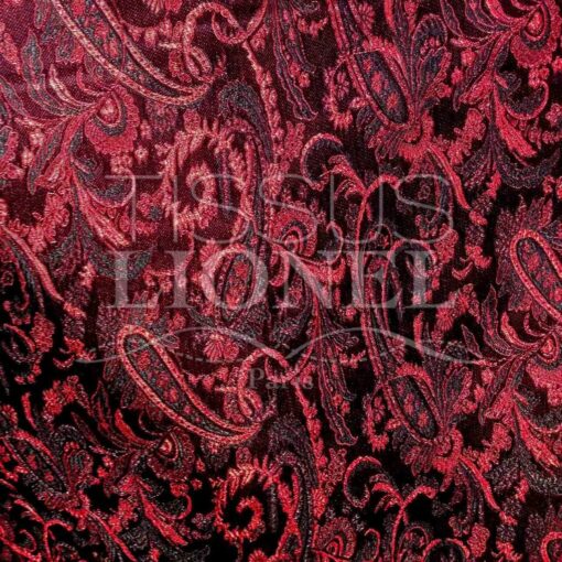 Jacquard fond noir dessin cachemire rouge