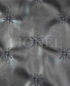 Simili Cuir brodé noir fleurs