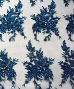 TULLE BRODÉ PERLÉ BLEU 04