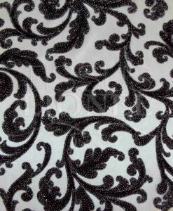 Tulle argent floqué velours noir strass argent haute couture