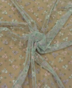 Tulle brodé vert pale et rose