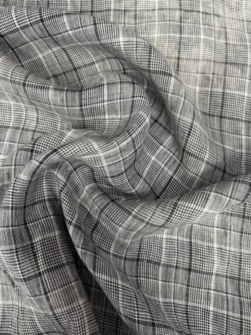 Tissu lin viscose carreaux gris