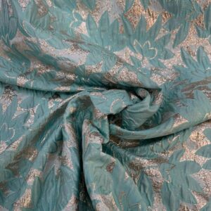 Brocard fleuri turquoise clair et argent