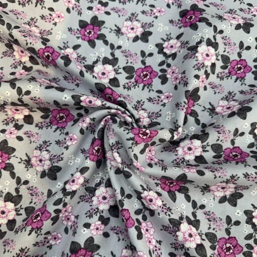 Coton gris fleur fuchsia