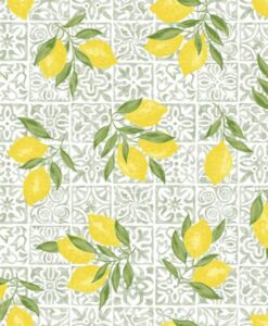 Tissu coton imprimé citronier fond menthe