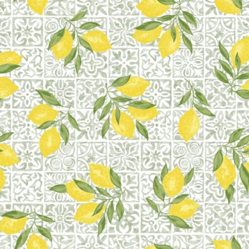 Tissu coton imprimé citronier fond menthe