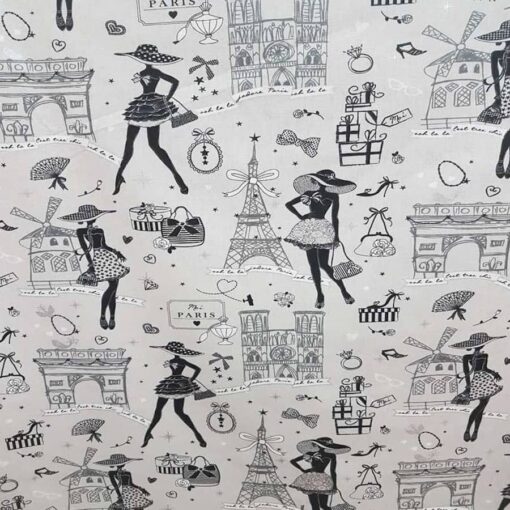 Tissu coton imprimé la parisienne gris
