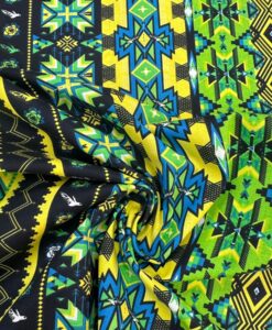 Coton imprimé tribal vert & jaune