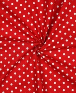 Coton pois blanc fond rouge