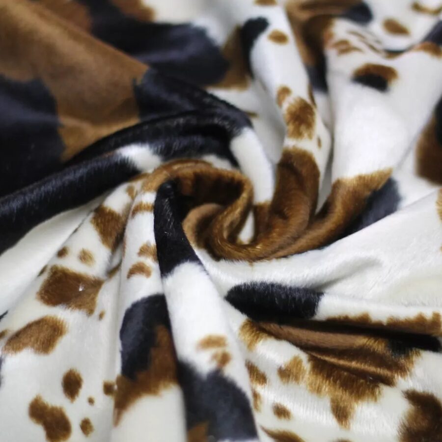 FOURRURE IMPRIMÉ VELBOAS VACHE MARRON FOND BEIGE 2