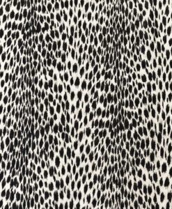 Tissu polyester léopard noir sur fond blanc