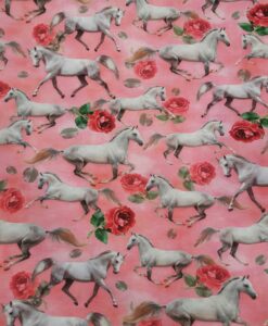 Tissu jersey de coton cheval rose