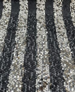 Alternative view of tissus tulle pailleté rayure noir et or pâle