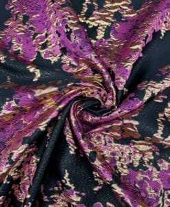 Tissus brocard fond noir Akira fushia et or