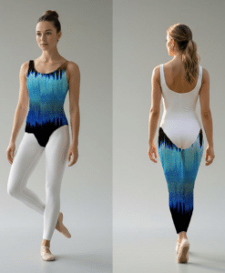 Alternative view of Lycra imprimé pailleté ondes sonore dégradé turquoise