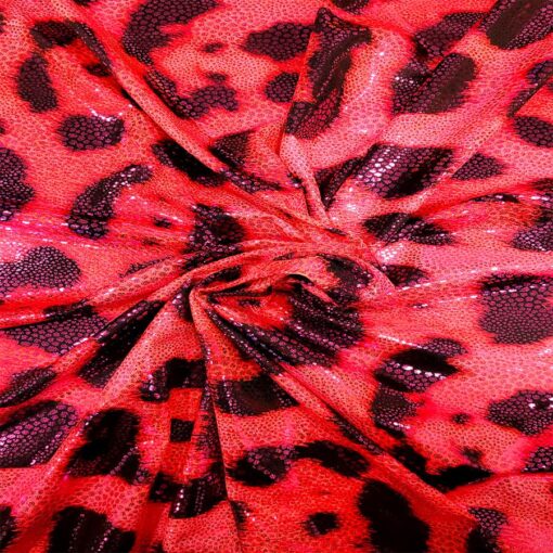 Lycra imprimé pailleté leopard rouge