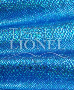 lycra pailleté serpent fond bleu pailleté turquoise hologramme