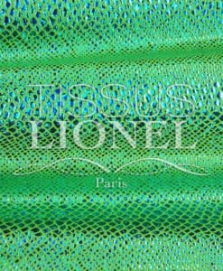 lycra pailleté serpent fond vert fluo pailleté turquoise hologramme