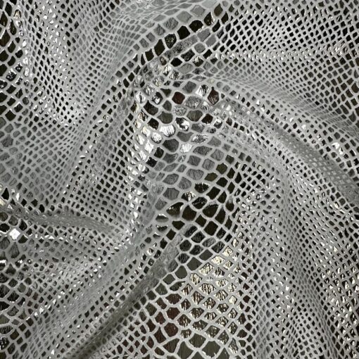 Lycra velours pailleté serpent fond blanc pailleté argent