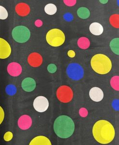 Tissu carnaval imprimé fond noir pois multicolors