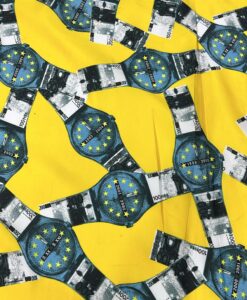 Tissu carnaval imprimé fond jaune montre