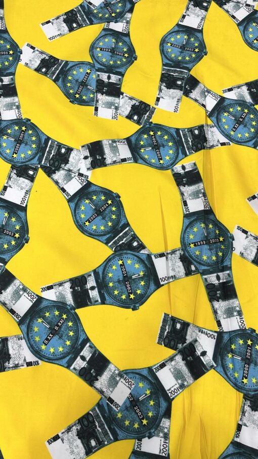 Tissu carnaval imprimé fond jaune montre