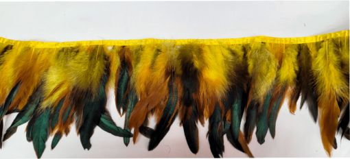 Plume de coq jaune et noir 12 cm