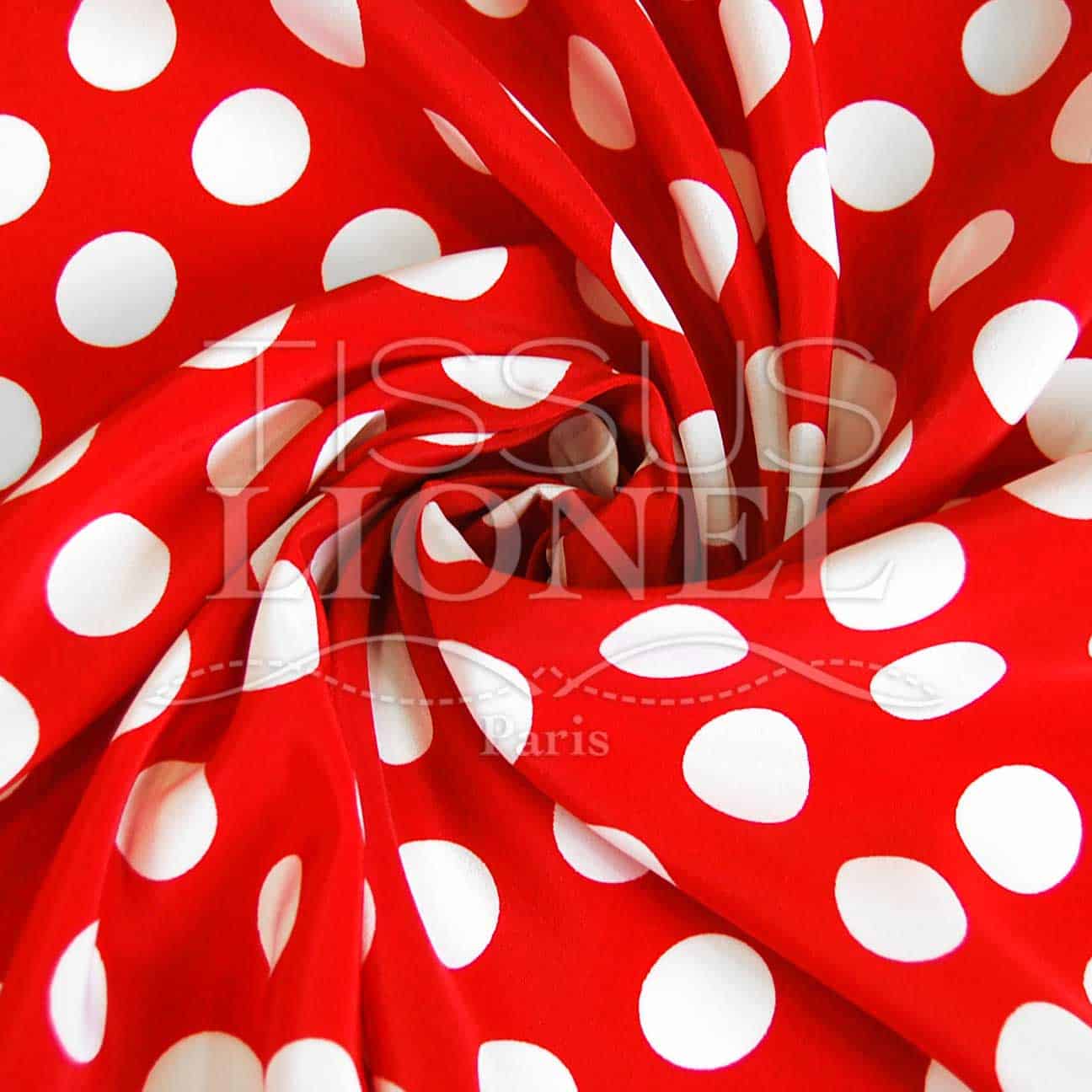Tissu Polyester Vintage Rouge à Gros Pois Blancs Brillants - 226 X 80 Cm - Occasion
