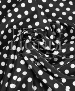 polyester imprimé fond noir pois blanc