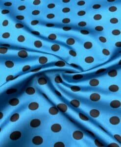 Satin bleu petrol à pois noir