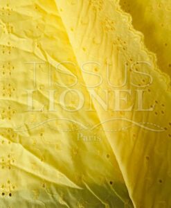 Tissu broderie anglaise jaune pâle