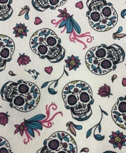 Tissu coton calavera blanc