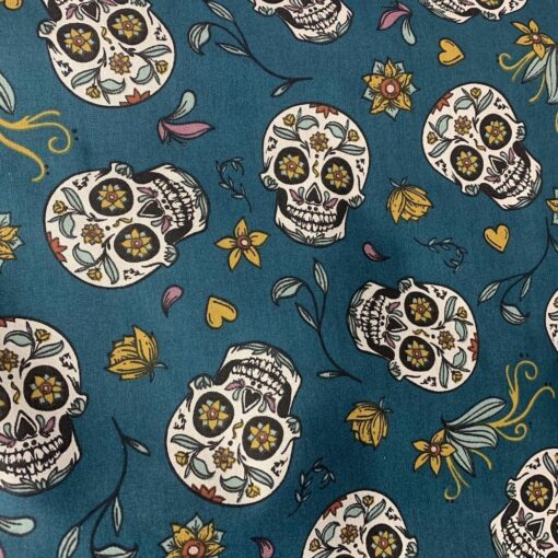 Tissu coton calavera bleuté