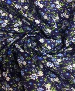 Tissu coton fleuris pâquerette fond marine 2