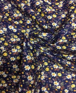 Tissu coton fleuris pâquerette fond marine 1