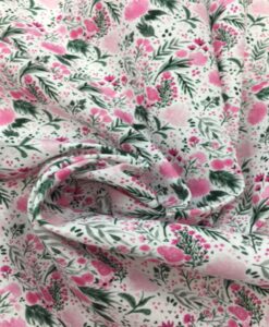 Tissu coton fleuris romance rose