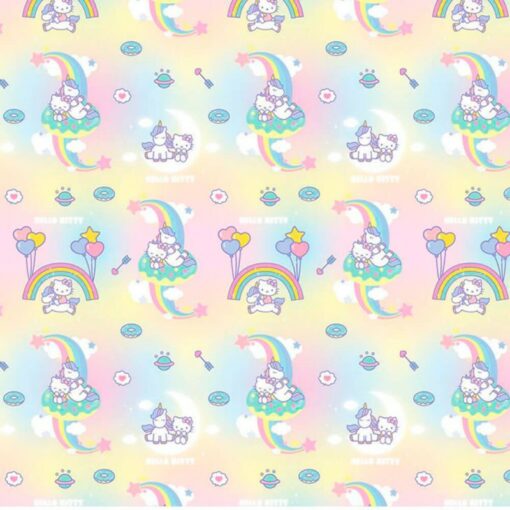 Tissu coton Hello Kitty arc en ciel