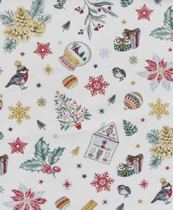 Tissu coton imprimé flocon de neige blanc