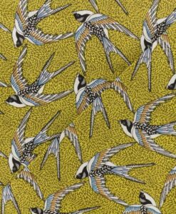 Tissu coton imprimé hirondelle jaune