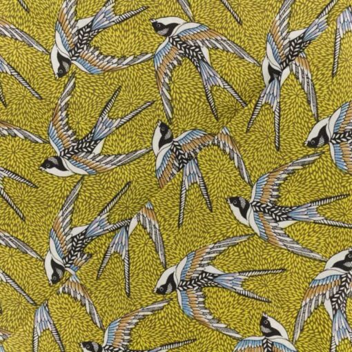 Tissu coton imprimé hirondelle jaune