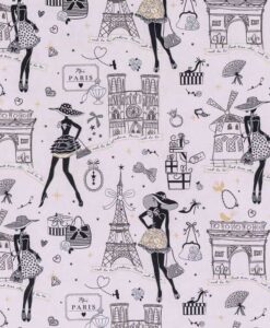 Tissu coton imprimé la parisienne rose