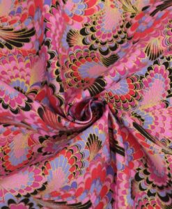 Tissus coton imprimé lurex paon rose