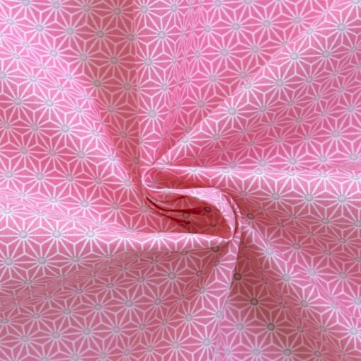 Tissu coton imprimé motif cube géométrique rose bonbon