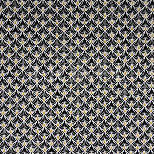 Tissu coton imprimé motif paon fond noir
