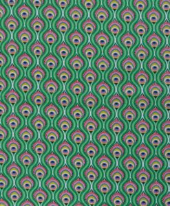 Tissu coton imprimé paon vert