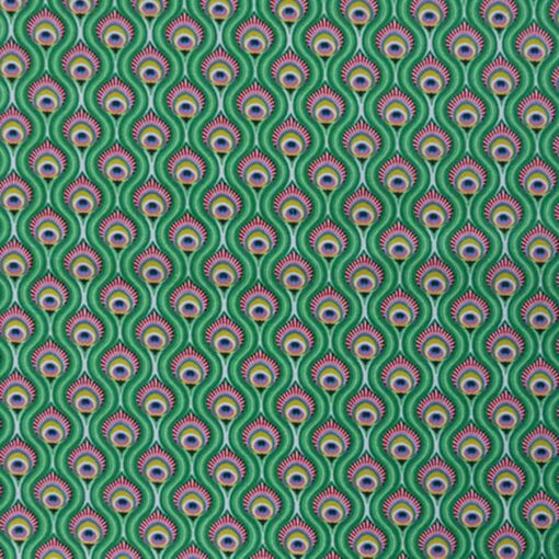 Tissu coton imprimé paon vert