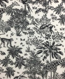 Tissu coton imprimé tropical noir et blanc