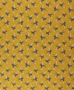 Tissu coton imprimé vol d'oiseau moutarde