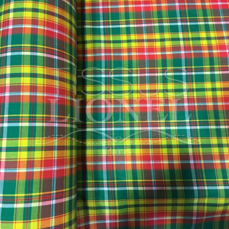 Tissu Madras Coton Paillettes Rouge Jaune Vert Strass Doré - Vendu Au Mètre, Neuf